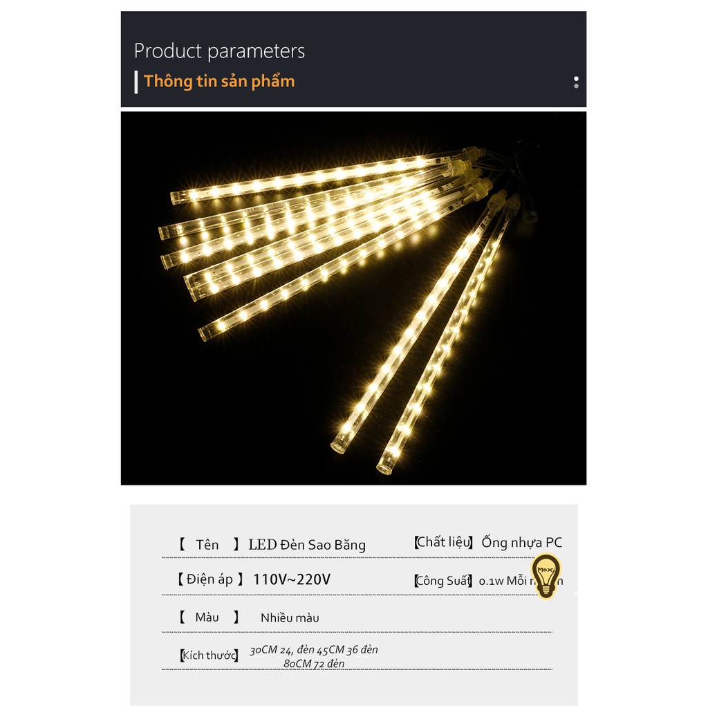 ĐÈN LED SAO BĂNG 8 ỐNG, MỖI ỐNG 30 CM TRANG TRÍ NHÀ CỬA, ĐƯỜNG PHỐ ，DECOR SÂN VƯỜN MOXI.