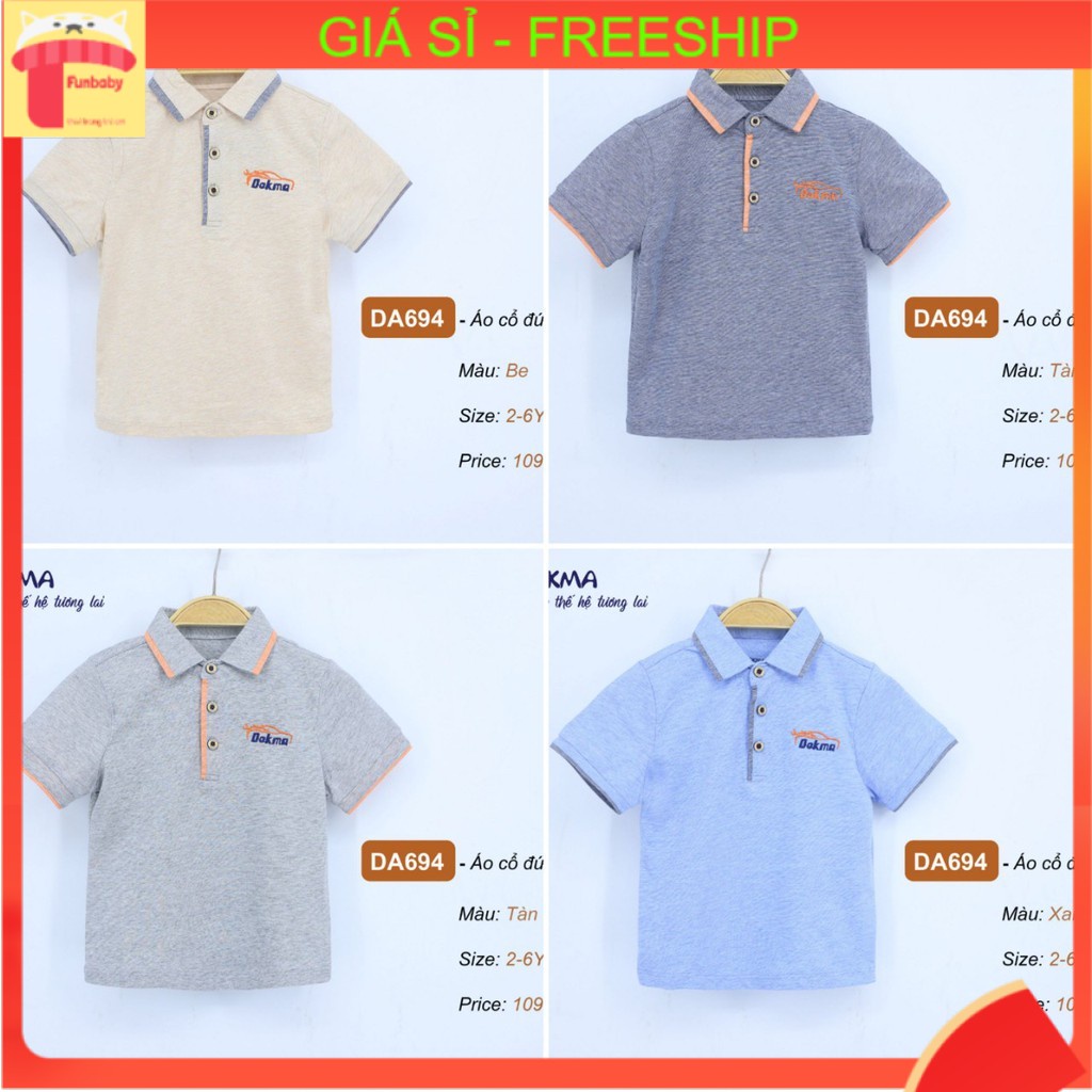Áo Polo bé trai 2-6 tuổi cộc tay hãng Dokma, Áo cổ trụ cho bé vải cotton thoáng mát khỏe khoắn thời trang