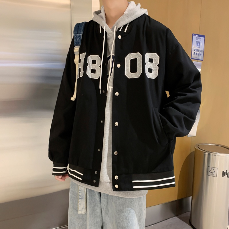 Áo bomber nam form rộng, Áo bóng chày nam form rộng màu đen hồng thời trang ulzzang hàn quốc