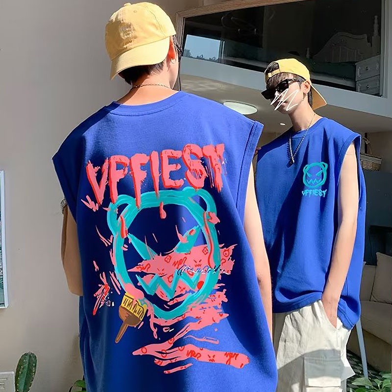 Áo Thun Cotton Sát Nách In Họa Tiết Graffiti Thời Trang Phong Cách Harajuku Cho Nam Và Nữ Size M-5XL