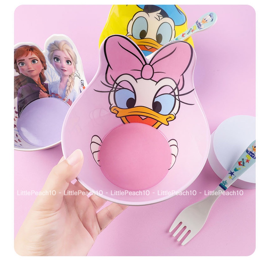 Chén tô ăn dặm Disney cho bé nhựa melamine cao cấp Frozen Elsa Anna Vịt Donald và Daisy nổi 3D mới