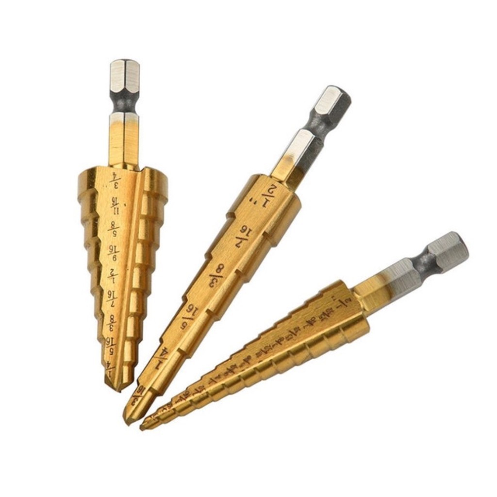 [ Rẻ vô định ] Bộ 3 mũi khoan tháp titanium 4 - 32mm đa năng