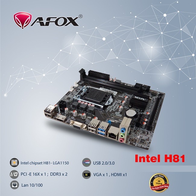 Bo Mạch Chủ Mainboard AFOX H81 | H61 MA2 chính hãng mới 100% - FULL VAT - Bảo hành 3 năm !!!