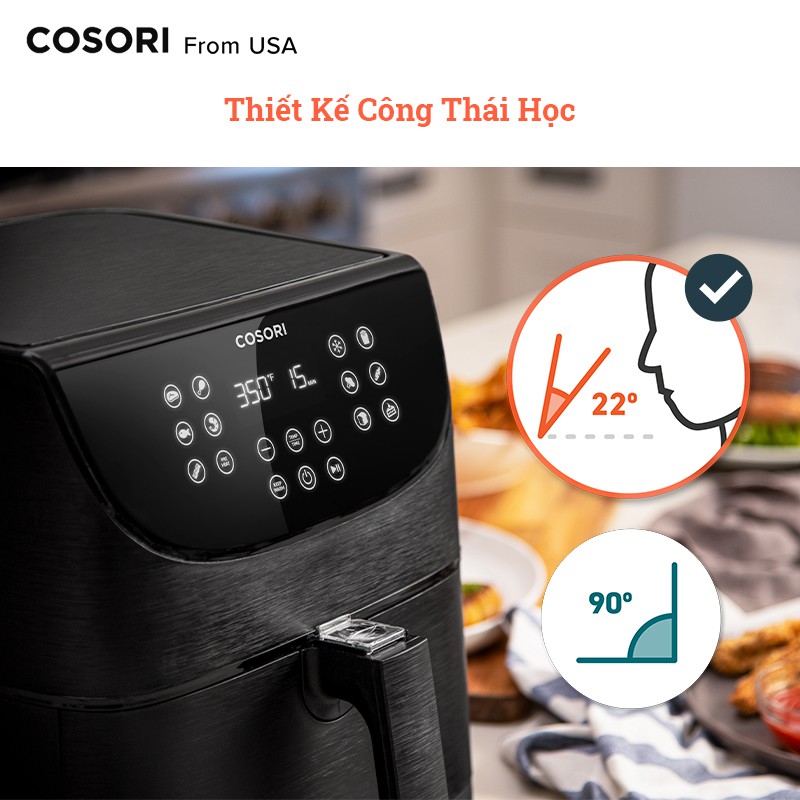 NỒI CHIÊN KHÔNG DẦU COSORI CP158 5,5L - ĐEN - 11 chế độ nấu thiết lập sẵn - Hàng Chính Hãng bởi Kitchen Art