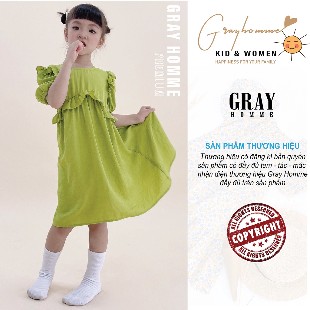 Váy bé gái GRAYHOMME dáng rộng, chất lụa đũi thoáng mát thấm hút mồ hôi tốt (VK009)