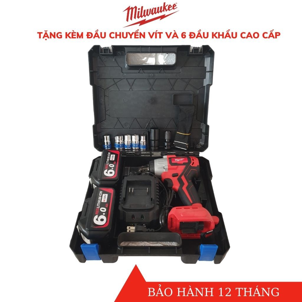 MÁY SIẾT BULONG 2 TRONG 1 MILWAUKEE M199V. SIẾT BULONG KHÔNG CHỔI THAN TẶNG KÈM 6 KHẨU VÀ ĐẦU CHUYỂN VÍT