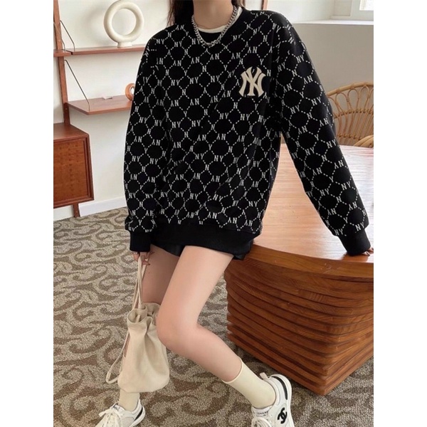 Áo nỉ sweater NY MLB diamond monogram thêu tay dài cổ tròn | BigBuy360 - bigbuy360.vn