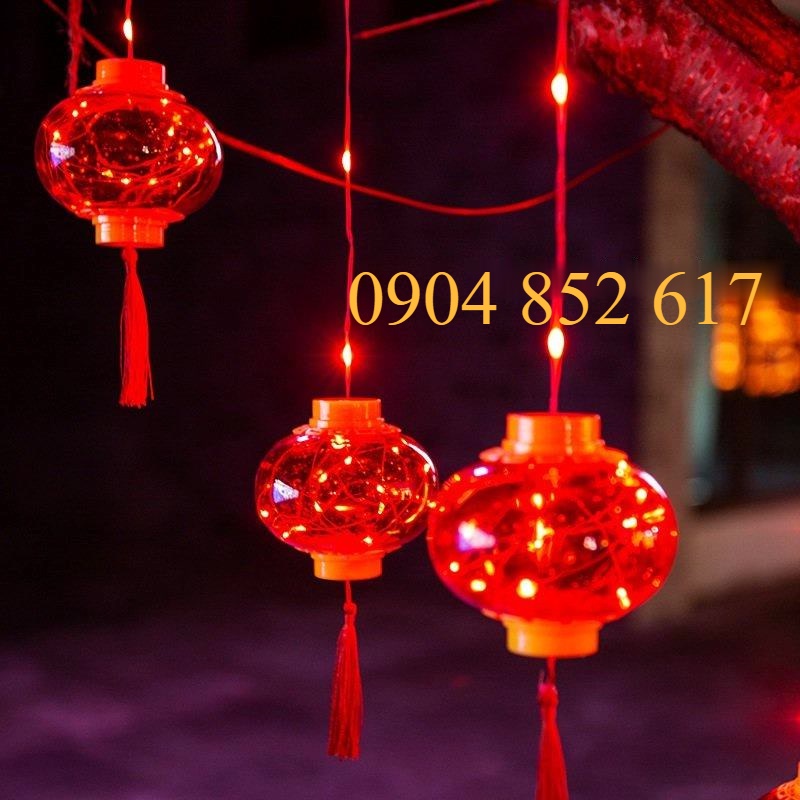 Dây đèn led rèm lồng đèn đỏ may mắn trang trí lễ Tết, siêu sáng, chống thấm ngoài trời (cắm điện 220V)