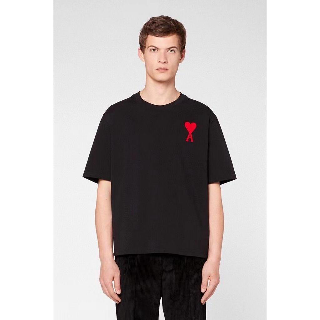 Áo thun ngắn tay nam nữ Unisex AMI logo tim đỏ -Đen [ Dirty Island]