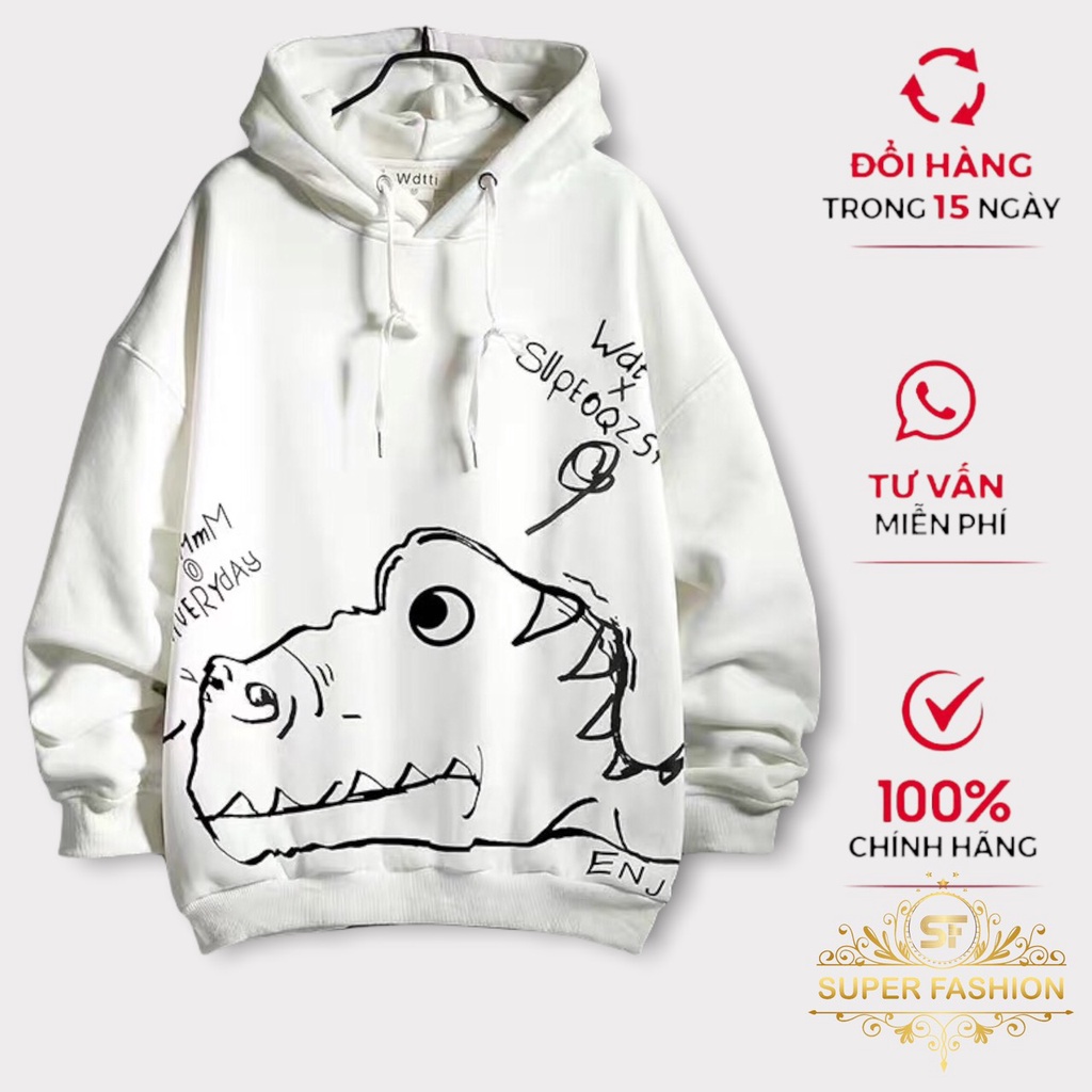 Áo Hoodie Nam Nữ Uniex Chất Nỉ Dày Mịn Thời Trang Cùng Họa Tiết Cá Sầu Vui Nhộn [SUPER FASHION]