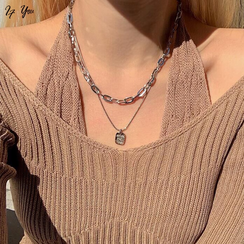 Vòng cổ AY mạ vàng bạc nhiều lớp thiết kế độc đáo thời trang dành cho nữ