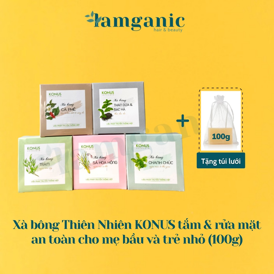 Xà bông thiên nhiên KONUS - Chiết xuất từ dầu dừa và nước tro dừa, làm sạch da, dưỡng ẩm, giúp da mềm mại