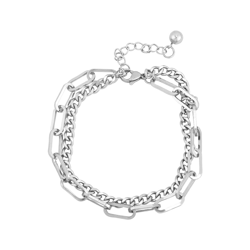 Vòng tay hai lớp bằng thép titan phong cách hiphop đơn giản dễ phối đồ