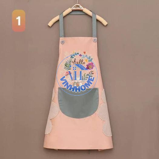 Tạp dề chống thấm nước có lau tay họa tiết thỏ xinh kèm túi to tiện lợi vinhhome.store