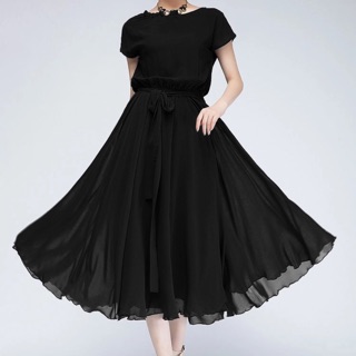 Đầm Maxi voan lụa 2 lớp cao cấp, tùng xoè, eo thun