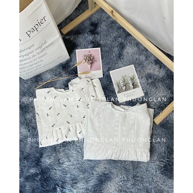 Áo Babydoll [FS] Áo đũi trăng tay bồng hai màu bánh bèo dành cho nữ hoạ tiết thêu | BigBuy360 - bigbuy360.vn