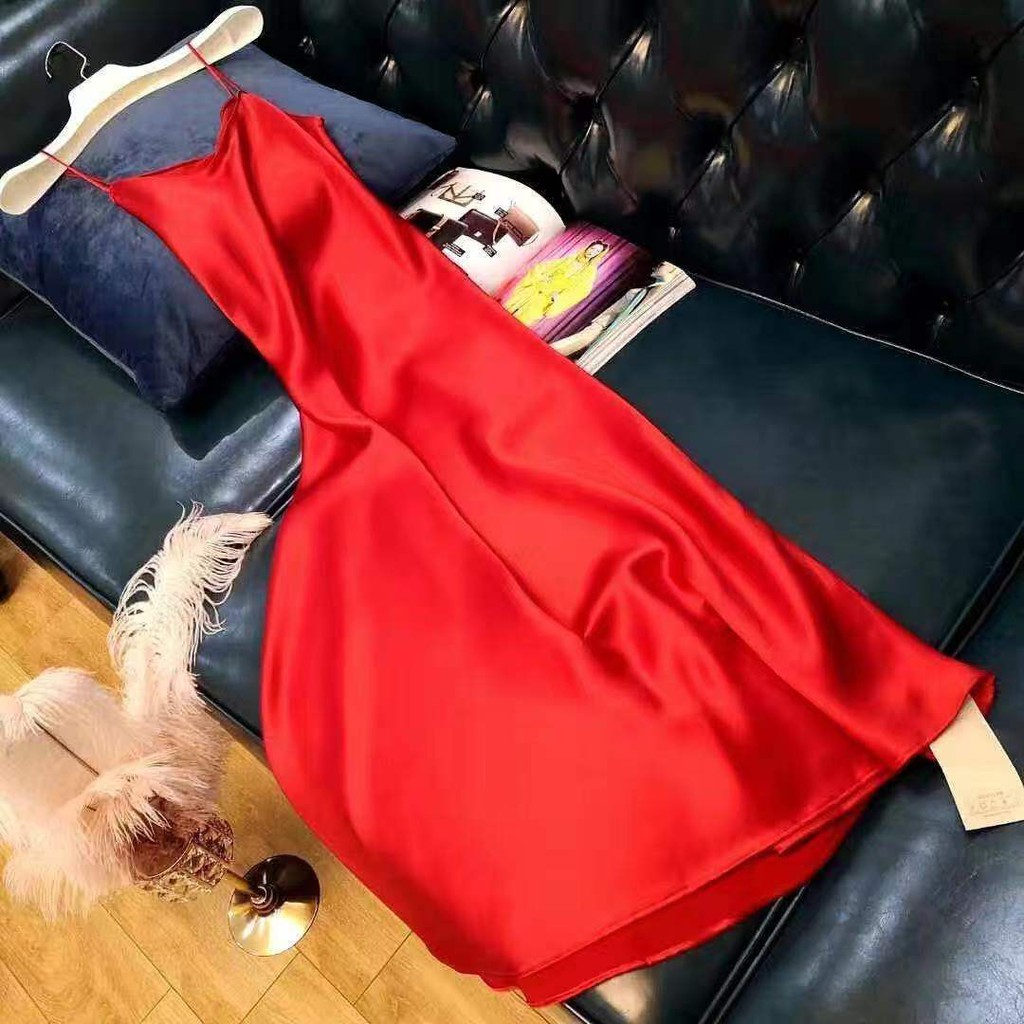 [Hangzhou boutique] Thời trang nữ 2021 Triacetate giả mới dài satin váy dây treo cho mùa hè