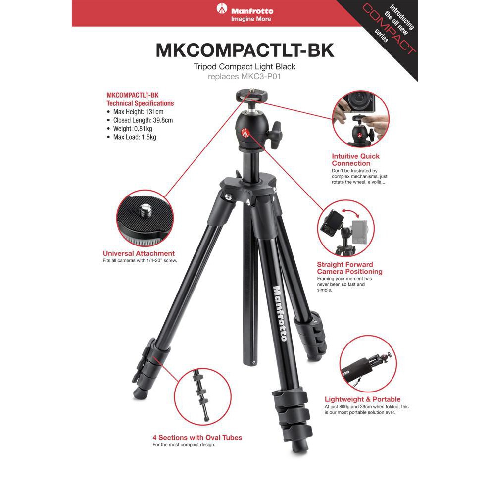 Chân máy ảnh Manfrotto Compact Light | Chính Hãng