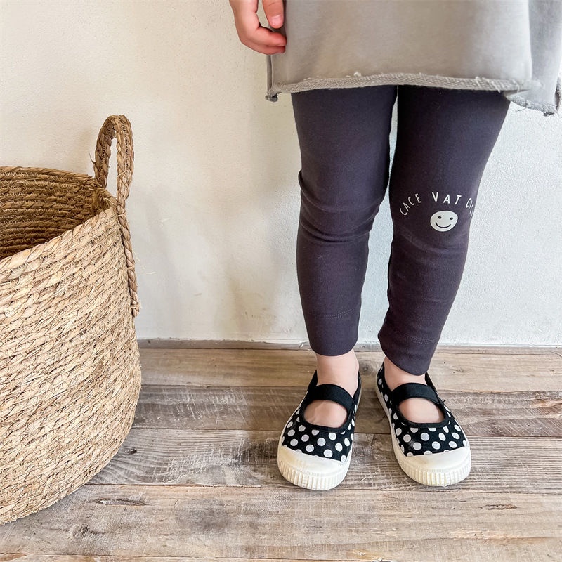 MNGRL Quần Legging Dài Cotton Co Giãn Thoải Mái In Họa Tiết Mặt Cười Thời Trang Mùa Thu Đáng Yêu Dành Cho Bé Gái