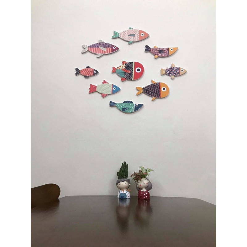 Bộ tranh gỗ  Cá decor dán tường cao cấp  trang trí phòng khách, phòng ngủ, tranh cá treo tường gắn sẵn băng dính