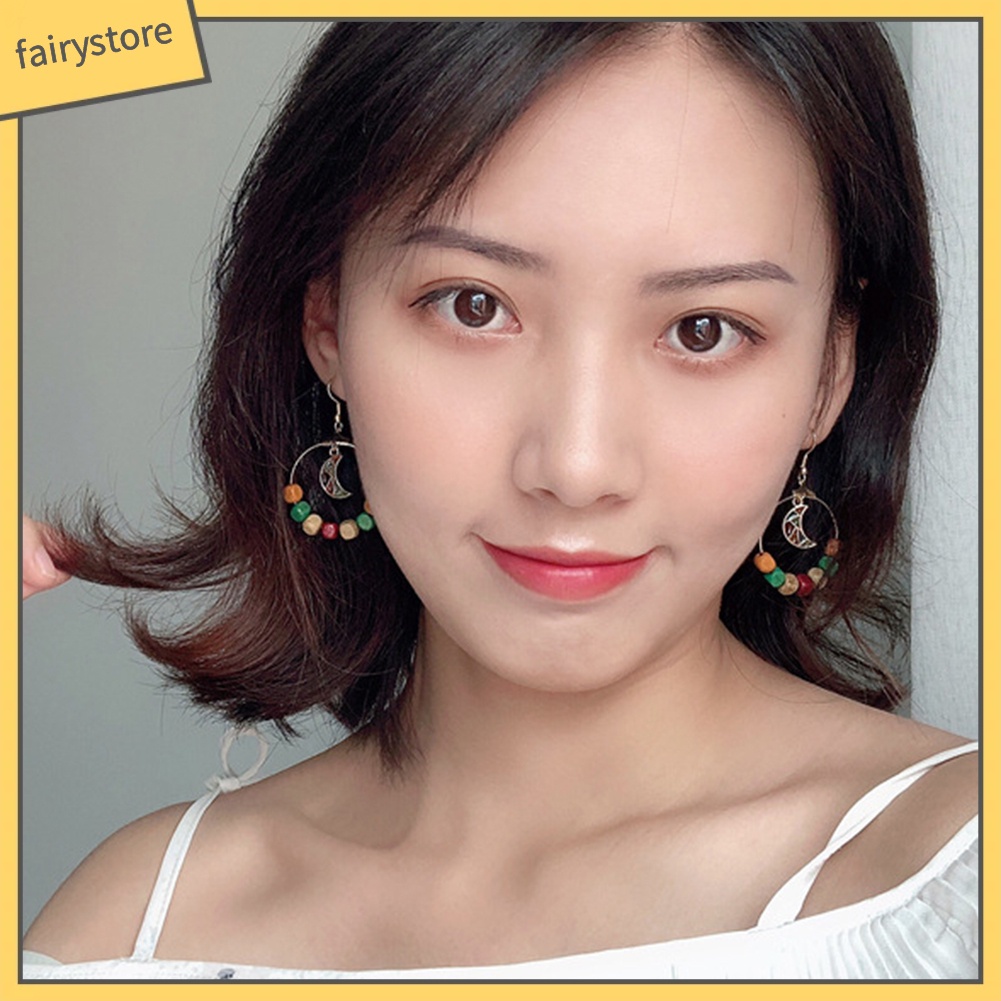 Bông Tai Hình Mặt Trăng Tròn Bằng Gỗ Dành Cho Nữ