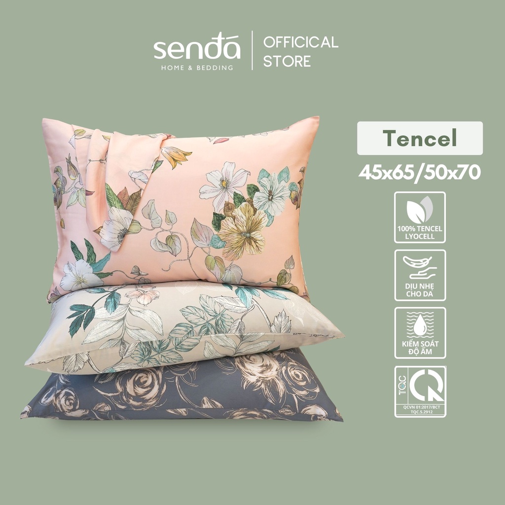 Vỏ gối lụa Tencel 50x70 45x65 48x74 cm Sen Đá Home Bedding cao cấp họa tiết, áo gối, bao gối nằm 100% Lyocell