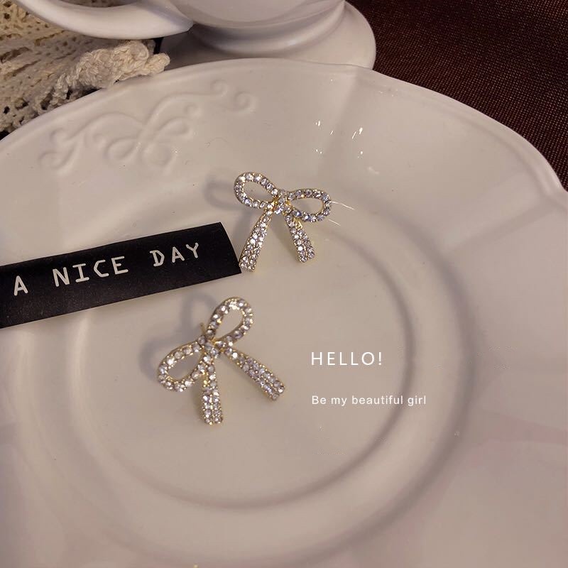Đôi Bông Tai Mạ Bạc 925 Hình Nơ Đính Đá Thời Trang Cho Nữ