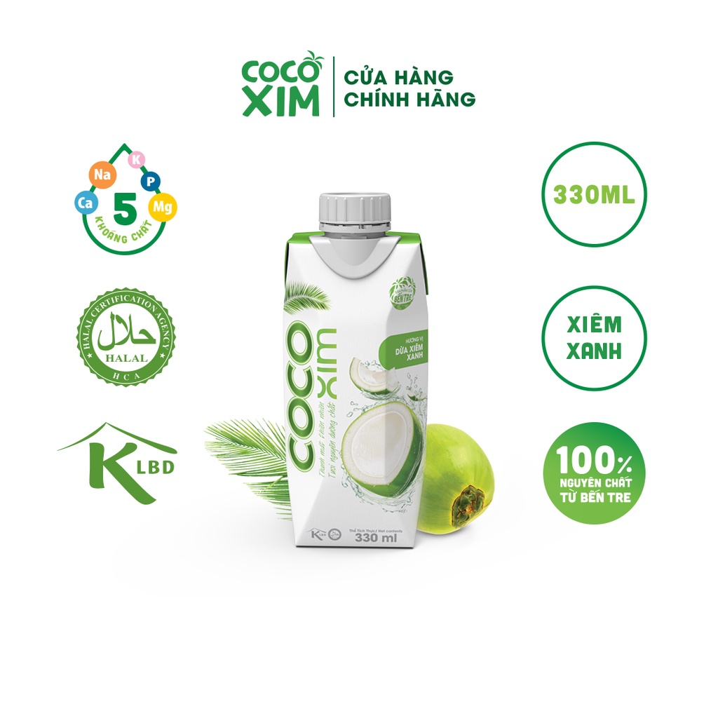 COMBO 3 MŨI TƯƠI TẮN-Dừa xiêm xanh Cocoxim 330ml/hộp