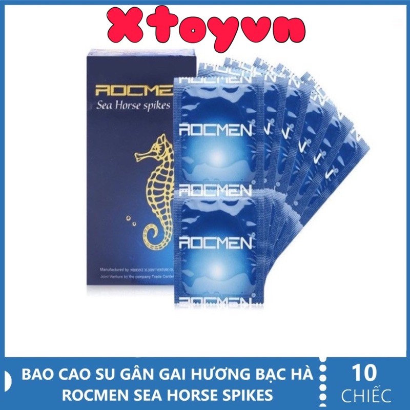 Bao Cao Su ROCMEN Cá Ngựa Xanh, Gân Gai, Mát Lạnh, Kéo Dài Thời Gian Hộp 10 Và Hộp 3 Cái