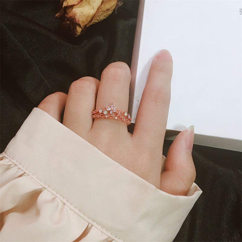 ✨ 【✅COD】 ✨Korean Rose Gold Ring Small Fresh Micro Inlaid Flowers Double Hollow Ring Forest Butterfly Flower Women's Ring