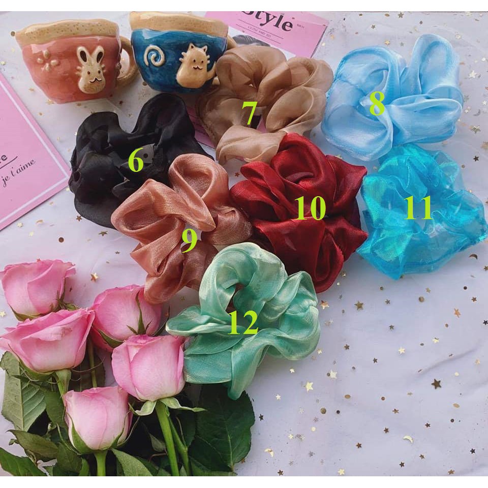 Scrunchies cột tóc von và hologram nhiều màu