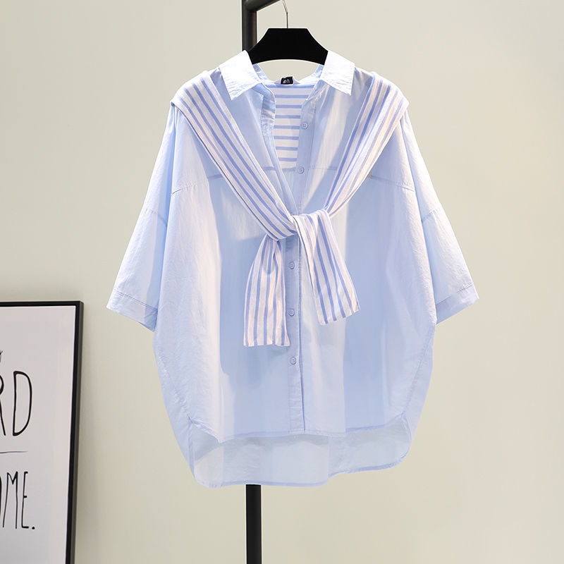Áo Sơ Mi Giả Hai Mảnh Tay Ngắn Bằng Cotton 100% Phong Cách Hàn Quốc Cho Nữ