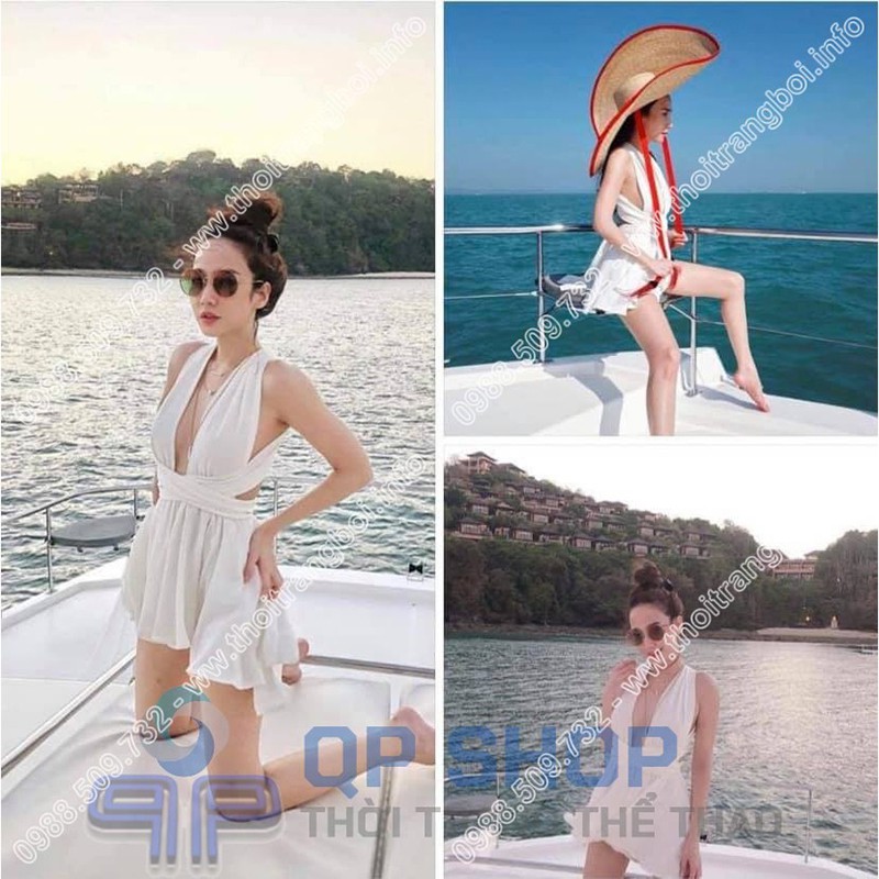 Bikini 1 Mảnh Xẻ Ngực Cột Dây Chéo Lưng Bodysuit Đi Biển Hở Lưng Đủ Màu [Ảnh Chup Thật] | LM005