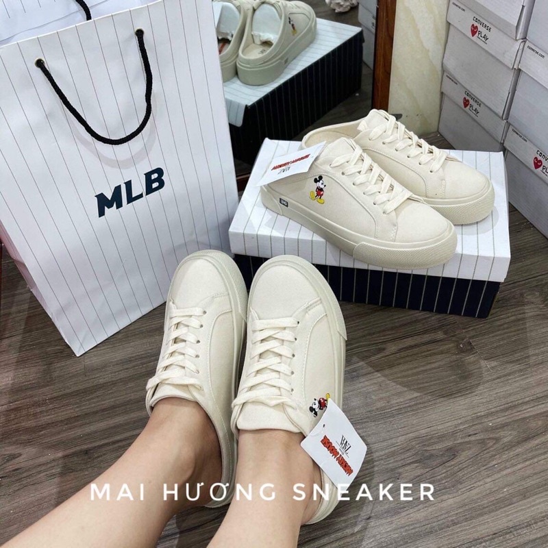 Giày Sục Mickey Thể Thao Nữ Đẹp Dây Buộc Đế Độn 3p