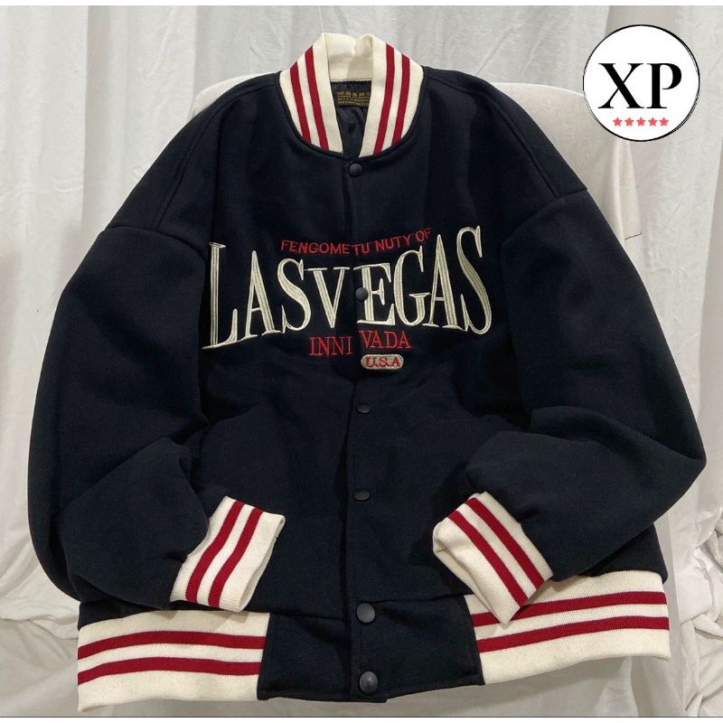 XPstore Áo khoác bomber Nỉ lót dù LASVEGAS Nam Nữ (Ảnh thật)