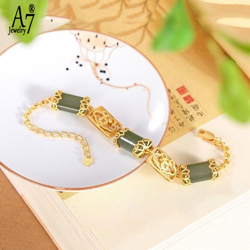 Vòng Tay Mạ Bạc 925 Đính Đá Ngọc Bích Xám Thời Trang Cho Nữ A7 S925