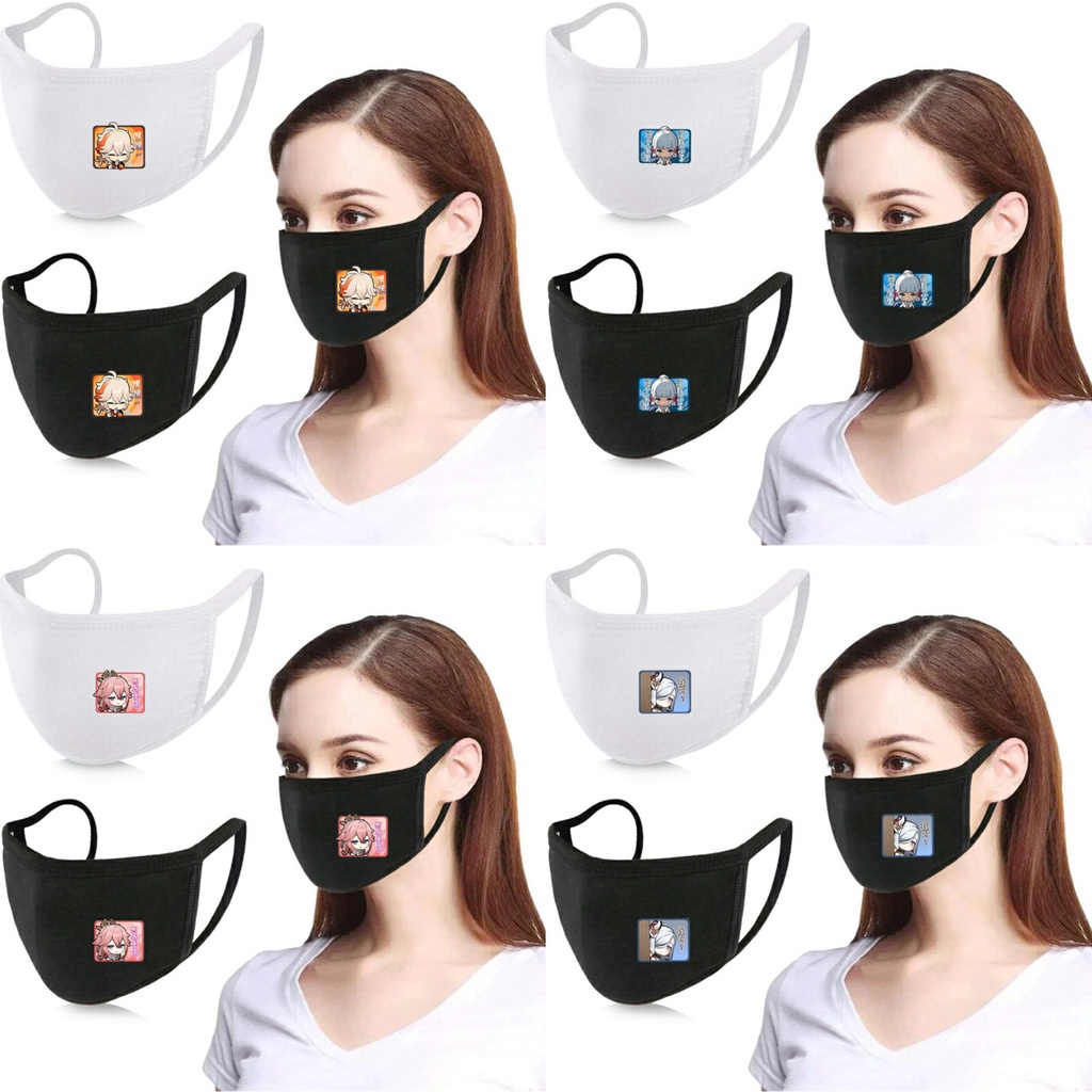 Khẩu trang in hình GENSHIN IMPACT ver CHỮ NHẬT game anime chibi chống bụi thời trang cá tính