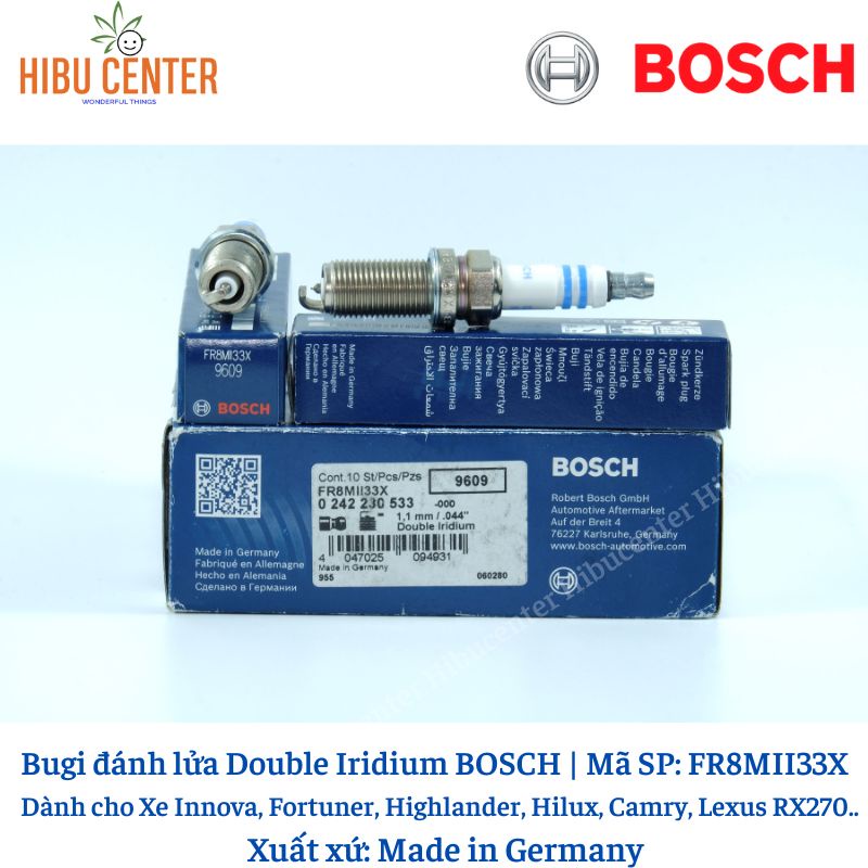 Bugi Chân Dài Double Iridium BOSCH Fr8Mii33X Cho Xe Innova 2.0, Land Cruiser, Highlander,  RAV4, LX570, GX460 , LS460 ..