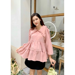 Áo babydoll cổ bèo cúc dọc