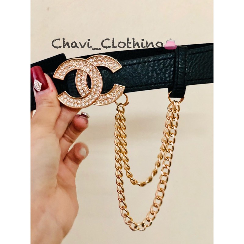 Đai xích bản 4cm đính đá có dây xích shop chavi