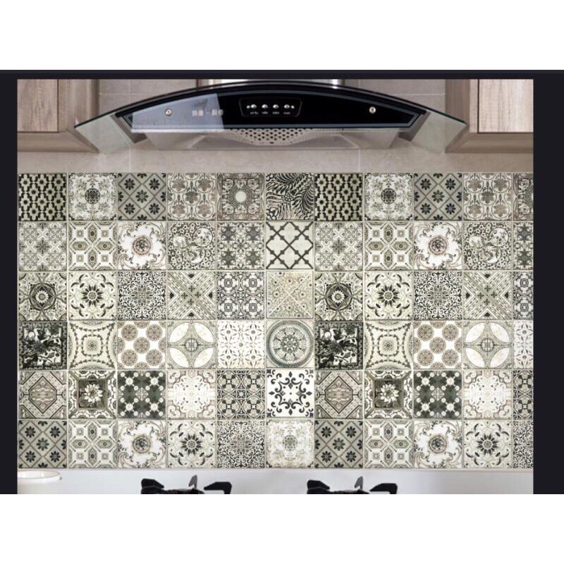 DECAL 1M dán bếp tráng nhôm cách nhiệt khổ 60CM ô vuông hoa xám