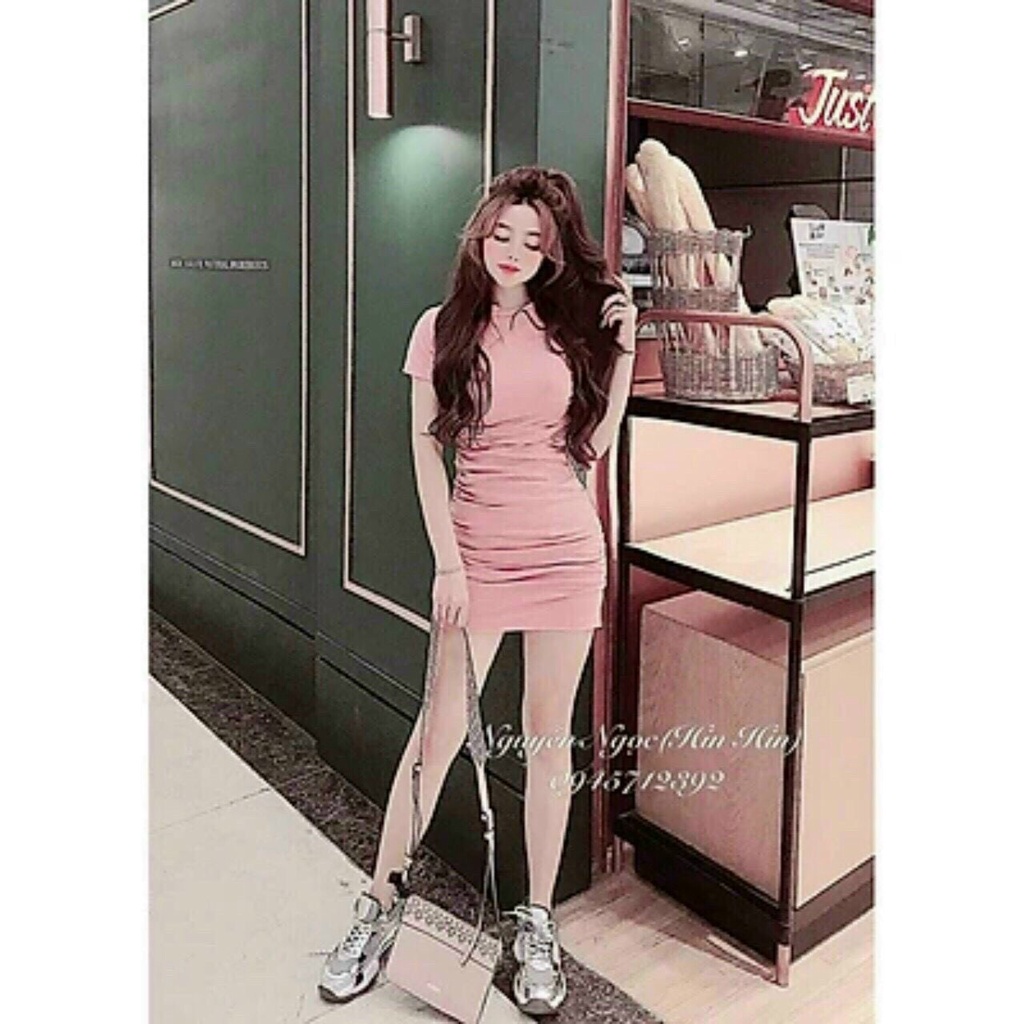 Đầm body borip cổ tròn ngắn tay