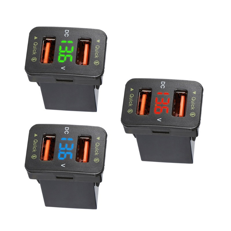 Ổ cắm sạc nhanh hai cổng USB có đèn LED hiển thị vôn kế cho xe hơi Toyota