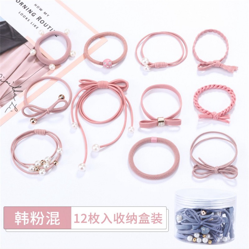 Set 12 Dây Cột Tóc Co Giãn Phong Cách Hàn Quốc Đơn Giản Cho Nữ Giá Đỡ