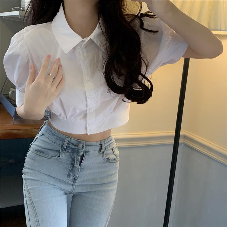 Áo Sơ Mi Tay Phồng Màu Trắng Thiết Kế Mới Thời Trang Mùa Hè Theo Phong Cách Hàn Quốc
