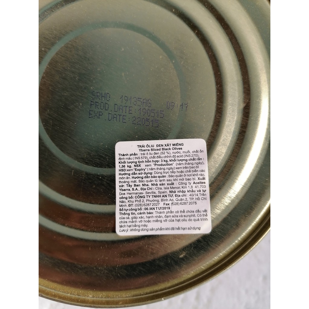 [Hộp lớn 3Kg – XẮT LÁT] TRÁI Ô LIU ĐEN [Spain] YBARRA Sliced Black Olives (atu-hk5)