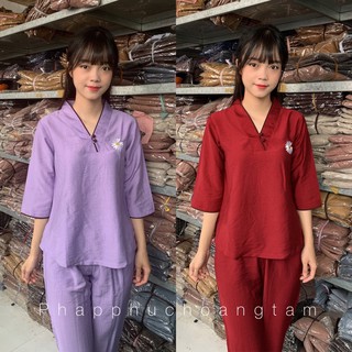 ĐỒ LÀM ĐI CHÙA # BÀ LAI 2 NÚT VẢI CAO CẤP THÊU HOA CÚC