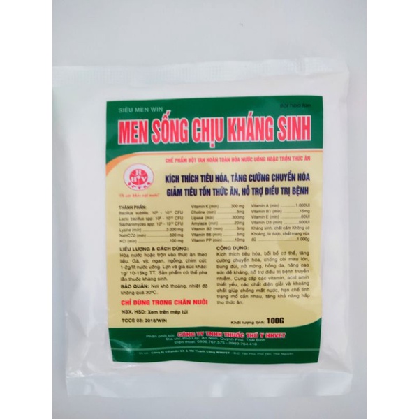 Men tiêu hoá chịu kháng sinh cho gà vịt gói 100g