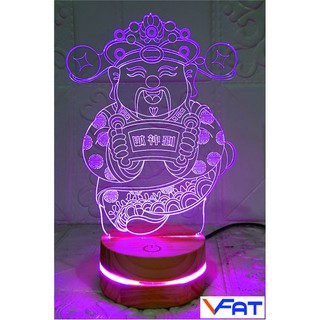 Đèn 3D led, Đèn thần tài, đèn ngủ 16 màu, đèn đổi màu, quà tặng, đèn mica, VFAT Shop