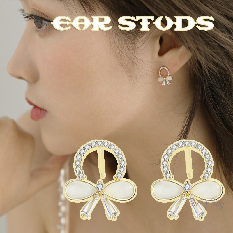 GETNOIVAS Đôi khuyên tai hình nơ đính đá thanh lịch cho nữ